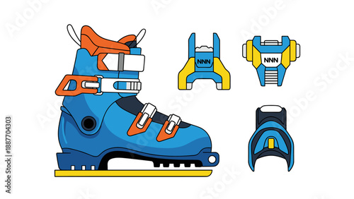 Colorful ski boot design with detailed components for winter sports enthusiasts