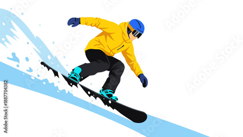 Dynamic snowboarding action with bright colors and clean design