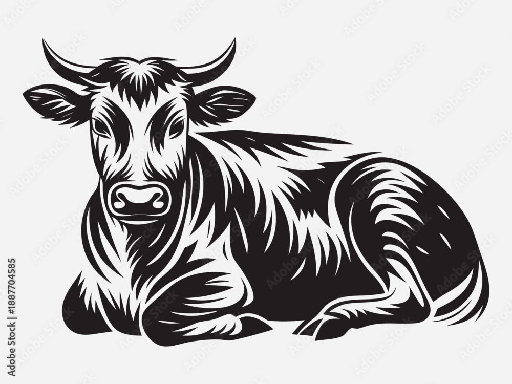 Fototapeta premium Detailed illustration of a resting cow with striking black and white lines