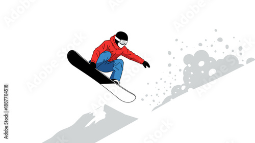 Snowboarder performing jump in minimalist style on snowy slope
