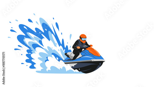 Jet ski adventure with splashing water in dynamic flat design