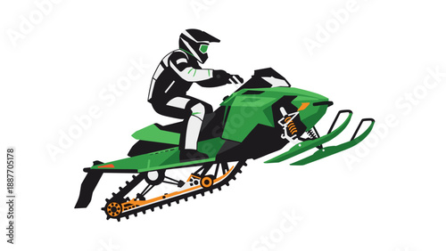 Modern snowmobile rider in motion: dynamic flat design