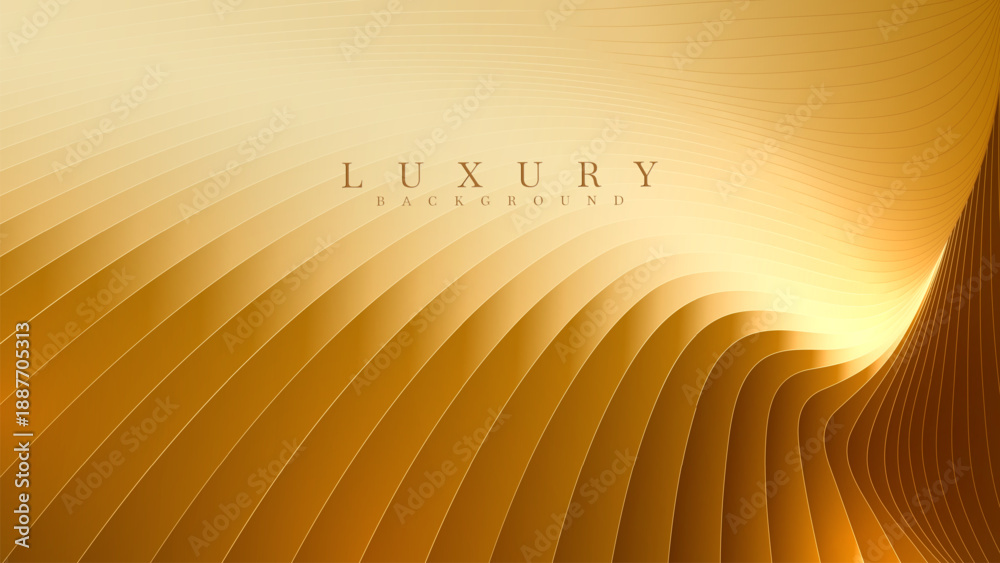 Fototapeta premium Luxury gold background with abstract wave lines and light effect, Premium golden curve pattern, vector illustration.
