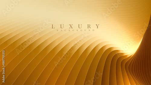 Luxury gold background with abstract wave lines and light effect, Premium golden curve pattern, vector illustration.