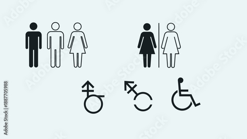 Restroom Sign Icons for Men Women Accessible Facilities.