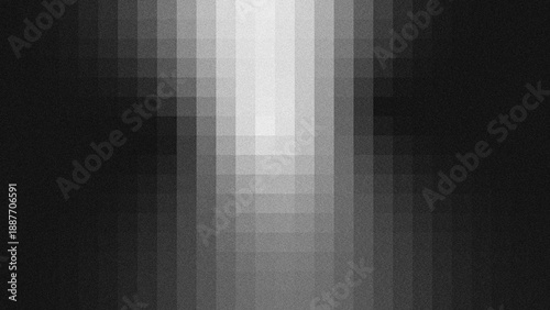 Fotografi Symmetrical grayscale gradient with vertical bands fading from dark edges to bright center, featuring a pixelated, grainy texture