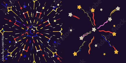 Colorful fireworks exploding against a dark indigo background artistic depiction