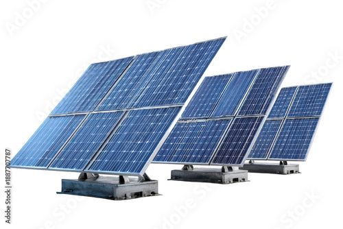 Four solar panels are on a white background