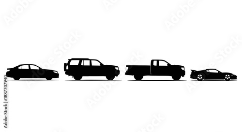 Diverse collection of vehicle silhouettes on a white background.