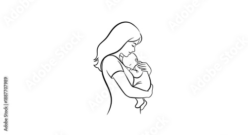 Mother holding her newborn baby in a tender embrace.