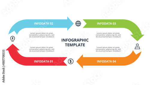 Abstract arrows of graph, diagram with 4 steps, options, parts or processes. Vector business template for presentation
