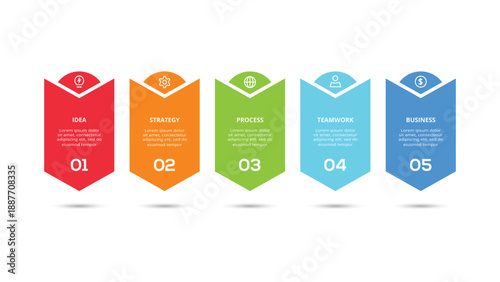 Abstract arrows of graph, diagram with 5 steps, options, parts or processes. Vector business template for presentation