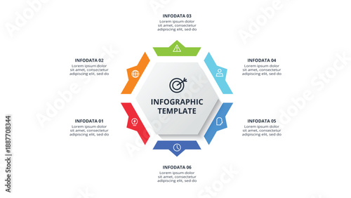 Abstract arrows of graph, diagram with 6 steps, options, parts or processes. Vector business template for presentation