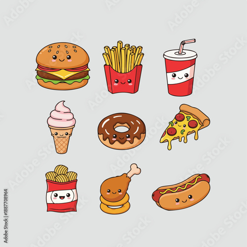 Cute Kawaii Fast Food Characters Collection