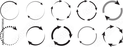 Professional circular arrow set. Modern spin and flip icons. Universal loading and buffering symbols. Vector clockwise and counter-clockwise signs collection.
