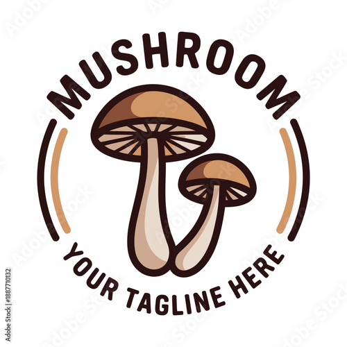 Brown mushroom logo with sample text on white background icon