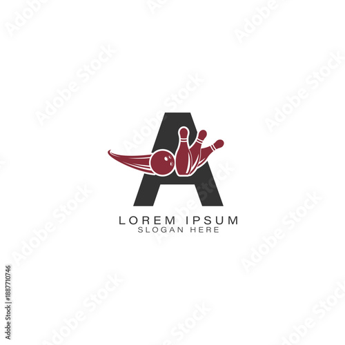 Modern letter A logo with a bowling ball and pins. Alphabet B Icon design for bowling clubs