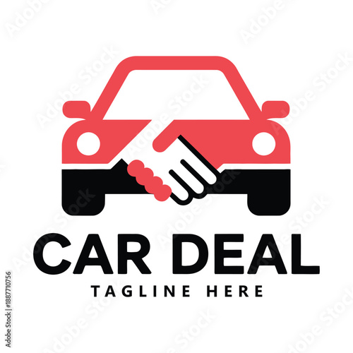 Car deal logo template with handshake and vehicle icon icon