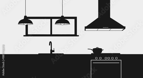 Modern Kitchen Interior Silhouette Design.