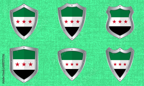 Set of metal shields with the Syrian flag