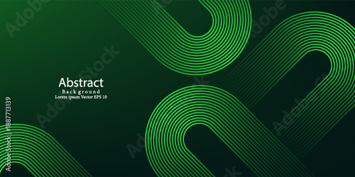 Abstract green background with glowing geometric lines. Modern gradient rounded square lines pattern. Modern creative trendy design in vector illustration