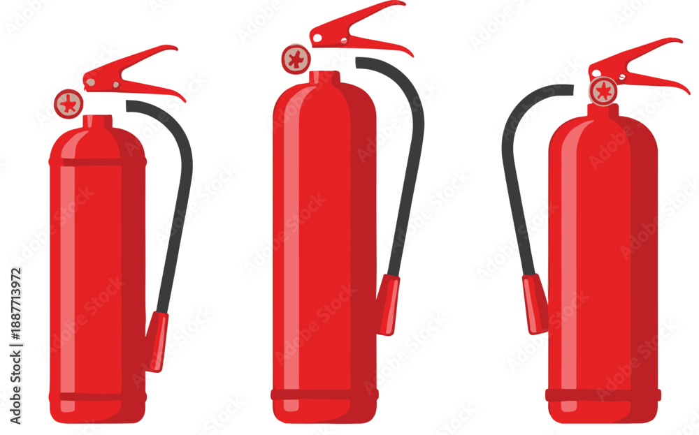 Fototapeta premium Fire extinguisher icons set in flat red design