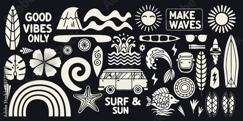 Summer vibes only A collection of sun surf and beach themed illustrations