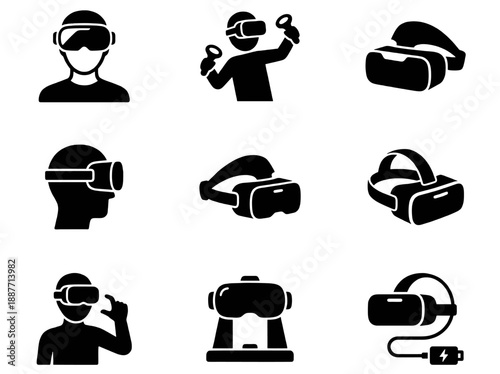 Virtual reality headset icons set for metaverse and gaming technology