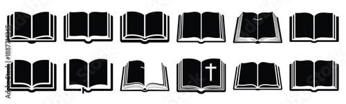 Easter open bible Silhouette vector icon set. Easter vector icons on white background and Vector illustration.