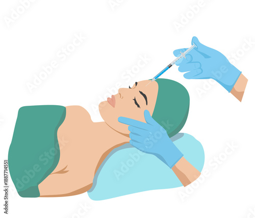 Beauty Injection. Doctor hands in gloves with syringe. Beauty, cosmetology, anti-aging concept. Female rejuvenating mesotherapy. Neurotoxin injection. Hyaluronic acid facial  injections
