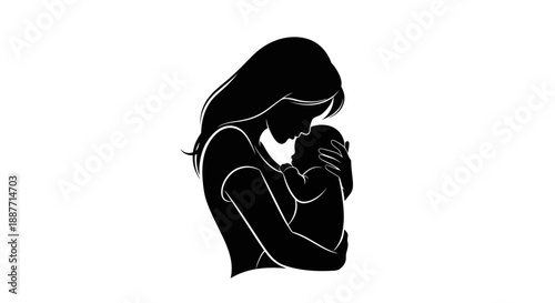Mother holding her baby silhouette.