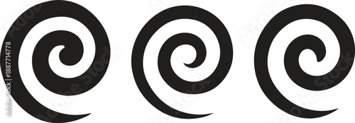Abstract Spiral Swirl Logo Set, Minimal Black Circular Design Elements