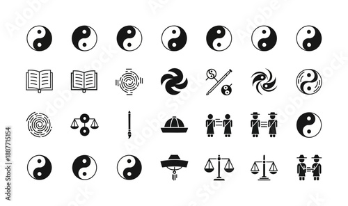 Collection of Icons Representing Balance, Justice, Spirituality, and Community