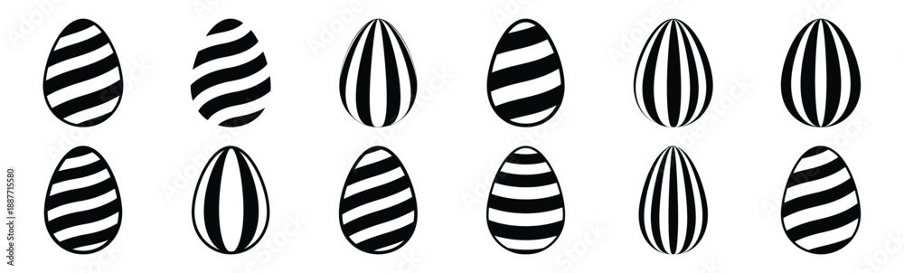 Obraz premium Easter striped egg Silhouette vector icon set. Easter vector icons on white background and Vector illustration.