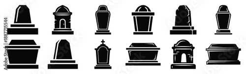 Easter stone tomb Silhouette vector icon set. Easter vector icons on white background and Vector illustration.
