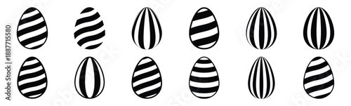 Easter striped egg Silhouette vector icon set. Easter vector icons on white background and Vector illustration.