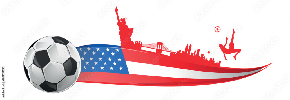 Obraz premium USA flag with soccer ball and symbols elements. vector illustration. Vector illustration