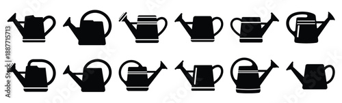 Easter watering can Silhouette vector icon set. Easter vector icons on white background and Vector illustration.