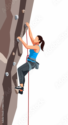 Athletic Woman Climbing Rugged Rock Surface with Professional Gear