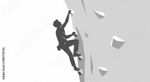 Male Silhouette Climbing Steep Indoor Wall with Minimalist Design
