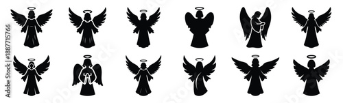 Easter angel Silhouette vector icon set. Easter vector icons on white background and Vector illustration.