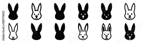Easter bunny face outline Silhouette vector icon set. Easter vector icons on white background and Vector illustration.