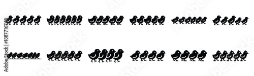 Easter chick parade Silhouette vector icon set. Easter vector icons on white background and Vector illustration.