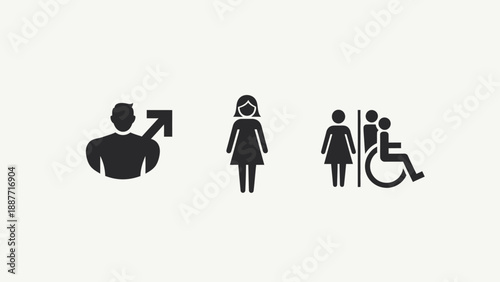 Restroom Icons for Men Women and Disabled Access.