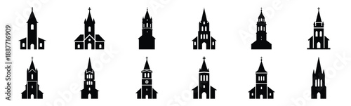 Easter church tower Silhouette vector icon set. Easter vector icons on white background and Vector illustration.