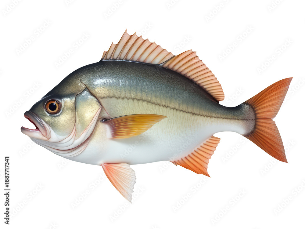 Fototapeta premium A fish standing upright on a white surface
