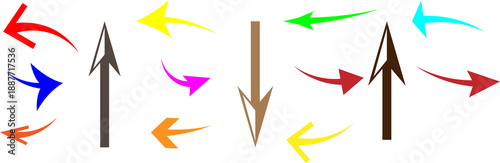 Hand-Drawn colorful Arrows Set, Curved, Wavy, and  Direction Icons Isolated on White Background.Curved arrows. vector illustrator .	