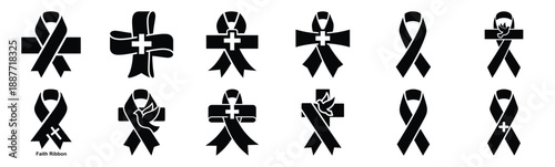 Easter faith ribbon Silhouette vector icon set. Easter vector icons on white background and Vector illustration.