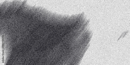 Abstract monochromatic textured background with a dark fuzzy cloud-like shape against a speckled light gray backdrop, creating a sense of depth and mystery for graphic design