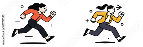 Vector illustration of two women running with determination and focus